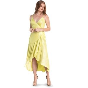 Dress the Population Lemongrass Bohemian Shimmer Tea Length Party Wrap Dress XXS